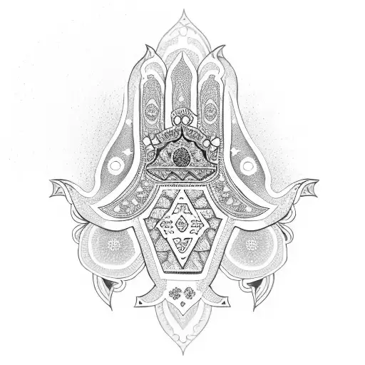 Hamsa Symbol with flowers and wildlife tattoo design idea