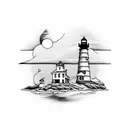 lighthouse with spinning top inception tattoo design idea