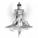 lighthouse with spinning top inception tattoo design idea