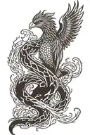 Phoenix rising from flames carrying snake coiled tattoo design idea