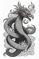 Phoenix rising from flames carrying snake coiled tattoo design idea