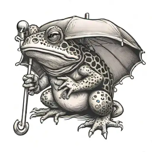 toad standing and holding an umbrella tattoo design idea