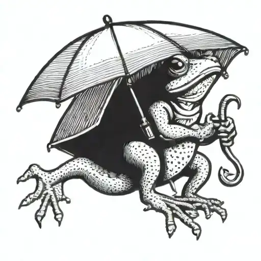 spadefoot toad standing on two legs  and holding an umbrella tattoo design idea