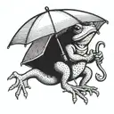 spadefoot toad standing on two legs  and holding an umbrella tattoo design idea