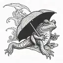 spadefoot toad standing on two legs  and holding an umbrella tattoo design idea