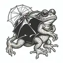 spadefoot toad standing on two legs  and holding an umbrella tattoo design idea