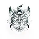 panther with lightning bolt and japanese ronin tattoo design idea