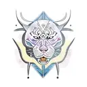 panther with lightning bolt and japanese ronin tattoo design idea