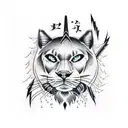 panther with lightning bolt and japanese ronin tattoo design idea