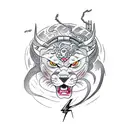 panther with lightning bolt and japanese ronin tattoo design idea