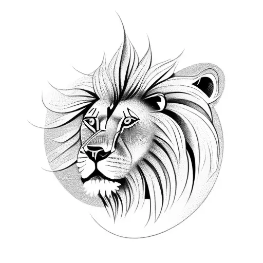 A realistic lion playing the saxophone against a tribal background tattoo design idea