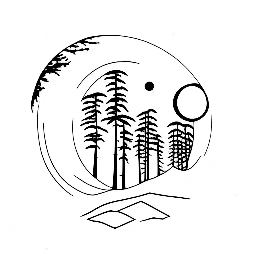 cypress tree and moon tattoo design idea