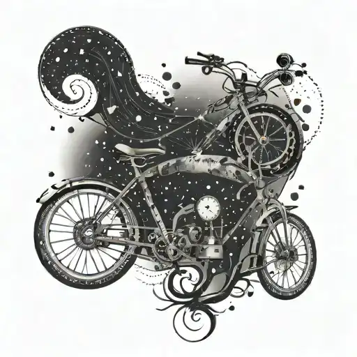 A celestial-themed bike tattoo with your daughters' names integrated into the design tattoo design idea