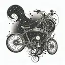 A celestial-themed bike tattoo with your daughters' names integrated into the design tattoo design idea