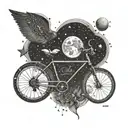 A celestial-themed bike tattoo with your daughters' names integrated into the design tattoo design idea