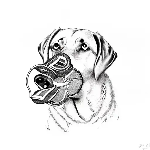 black lab with duck in mouth   tattoo design idea
