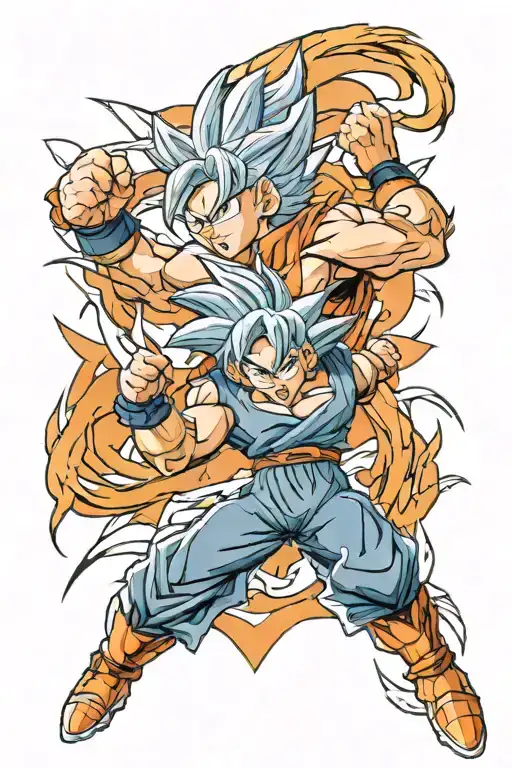 A tattoo design featuring a mash up of Goku from Dragon Ball Super and Hawks from My Hero Academia tattoo design idea