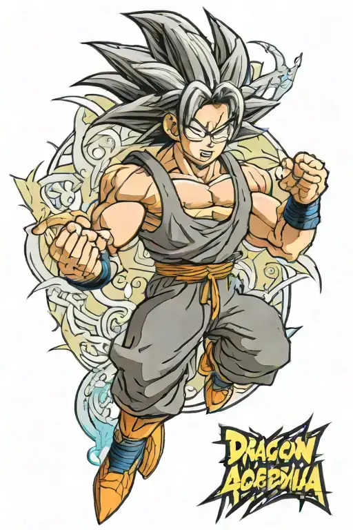 A tattoo design featuring a mash up of Goku from Dragon Ball Super and Hawks from My Hero Academia tattoo design idea