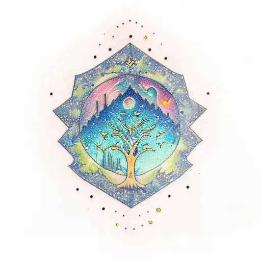 starry night, Love and War, Venus versus Mars, as above so below, tree of life, travel, Orion, Aurora borealis, tattoo design idea