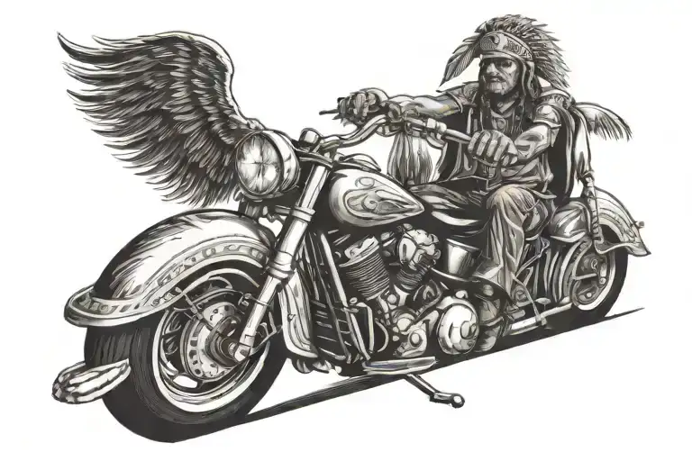 indian riding a motorcycle  tattoo design idea