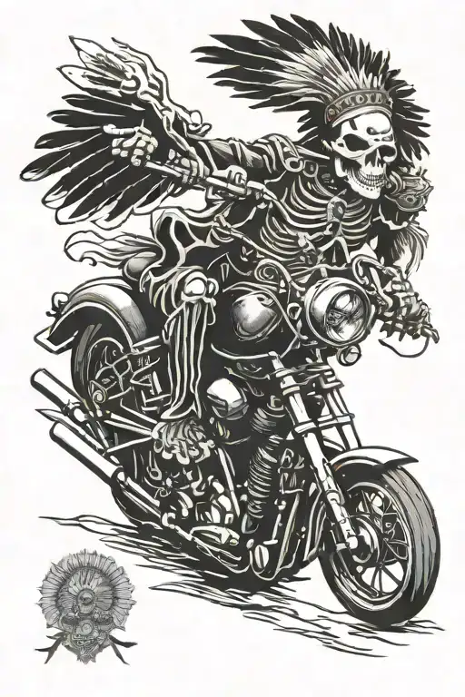 indian skeleton riding motorcycle riding tattoo design idea