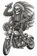 indian skeleton riding motorcycle riding tattoo design idea