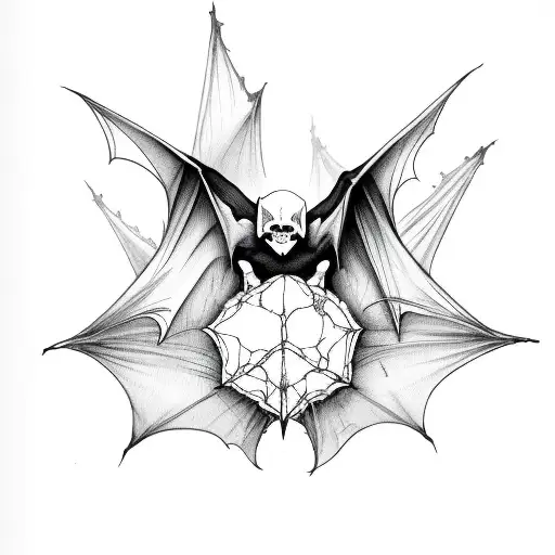 A bat in a human skull tattoo design idea