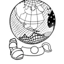 A globe with dance shoes placed at various travel destinations, representing the client's passion for both dance and travel tattoo design idea