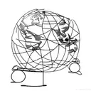 A globe with dance shoes placed at various travel destinations, representing the client's passion for both dance and travel tattoo design idea