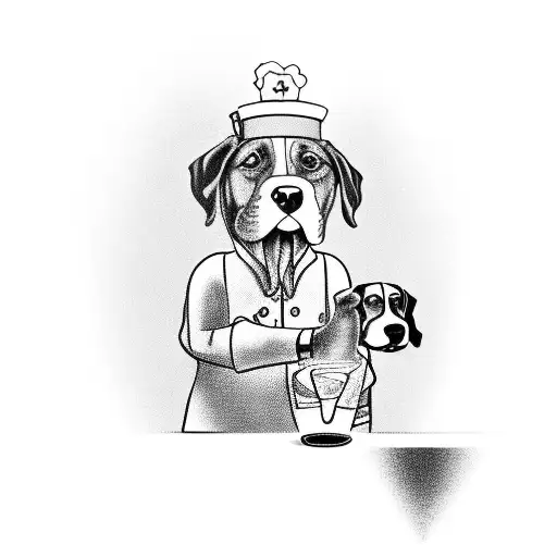 A bartender's hand offering a joint to a dog, combining the client's occupation as a barman with their love for maconha and cachorro. tattoo design idea
