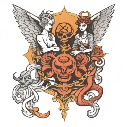 karma with angel and devil tattoo design idea