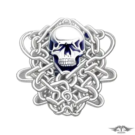 Chains with skulls sleeve grimace horde and alliance symbol tattoo design idea