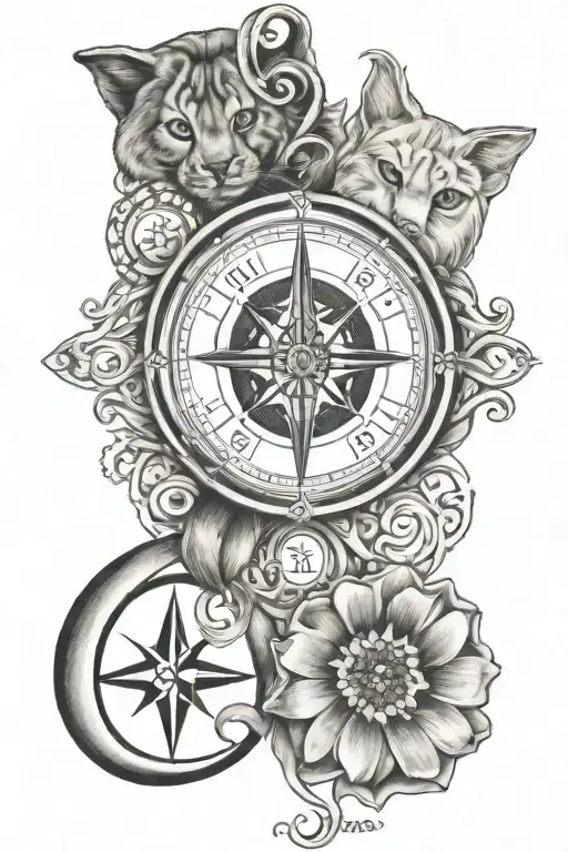 infinity symbol with a  pawprint  and compass and the names Lola and Luna intertwined  tattoo design idea