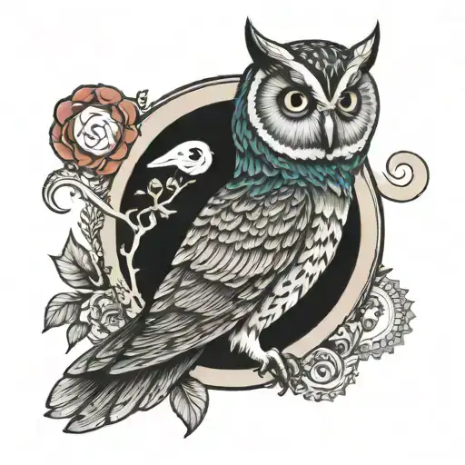 owl with twin peaks ring  tattoo design idea