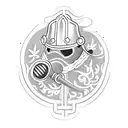 A Norwegian firefighter battling flames with a viking helmet and shield, surrounded by weed plants tattoo design idea