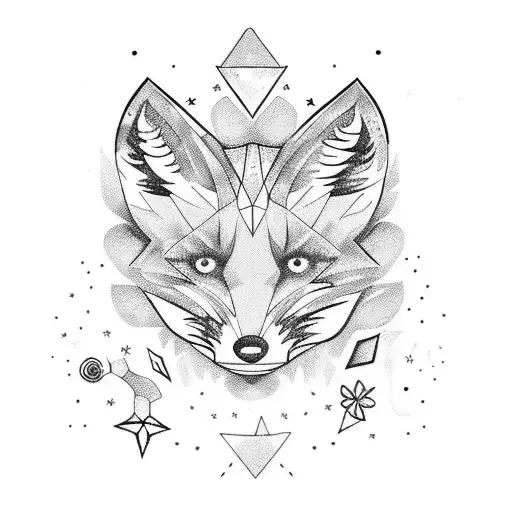 Mix fox, little Prince and sunflower and starry night of Van Gogh tattoo design idea