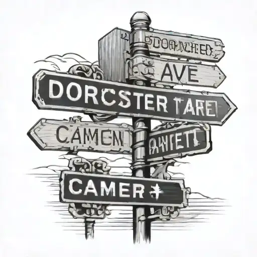 dorchester ave and cameron st street sign with buildings tattoo design idea