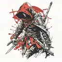 hooded warrior wielding a sword tattoo design idea