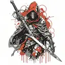 hooded warrior wielding a sword tattoo design idea