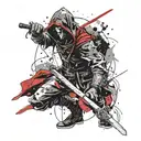 hooded warrior wielding a sword tattoo design idea