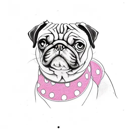 pug in pink dress with dots tattoo design idea