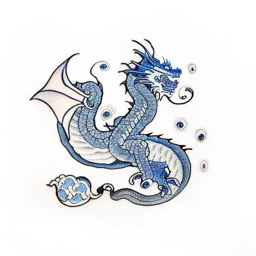 dragon sleeping next to a blue lilly tattoo design idea