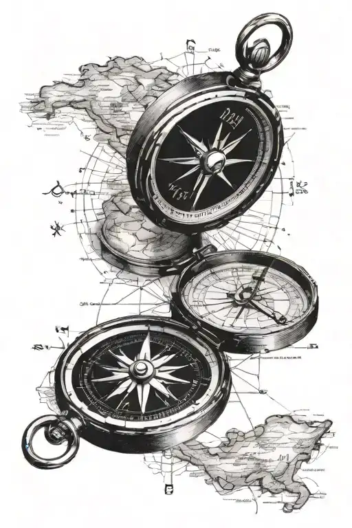 compass with vintage map tattoo design idea