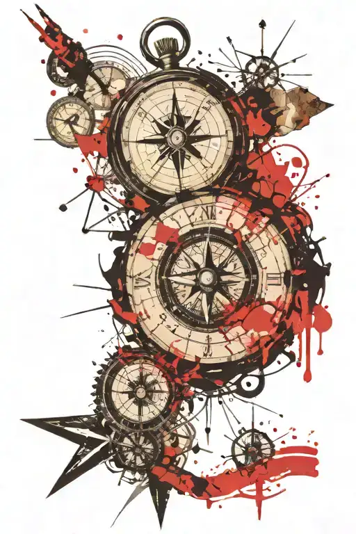compass with vintage map tattoo design idea