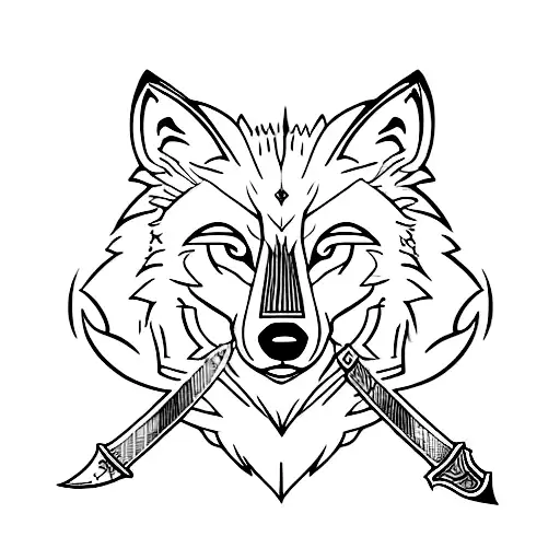 wolf and sword tattoo design idea