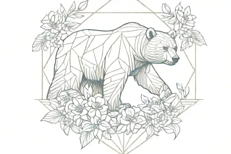 Bear and flamingo with january and april birth flowers  tattoo design idea