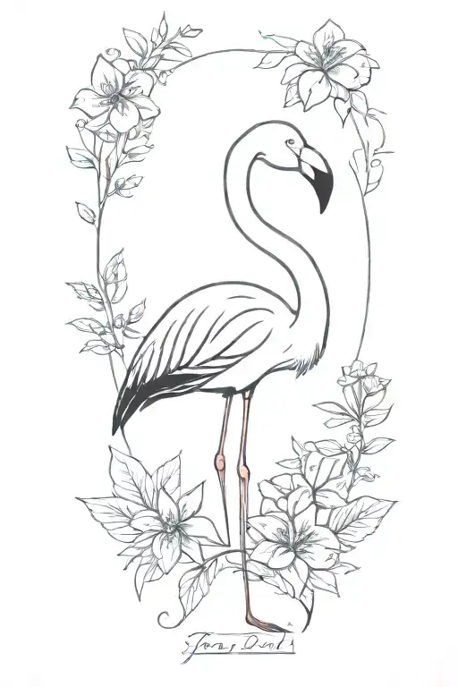 Flamingo and  a  bear with january and april birth flower water tattoo design idea