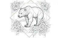 Bear and flamingo with january and april birth flowers  tattoo design idea