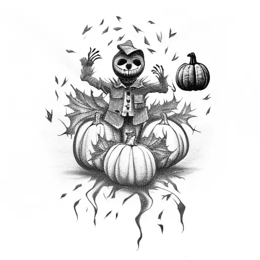 full-bodied scarecrow with pumpkin  tattoo design idea