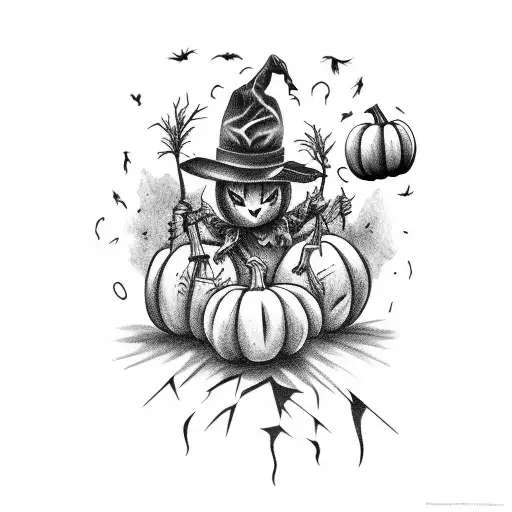 full-bodied scarecrow with pumpkin  tattoo design idea